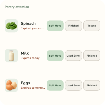 Presova Home Screen widget showing pantry items needing attention